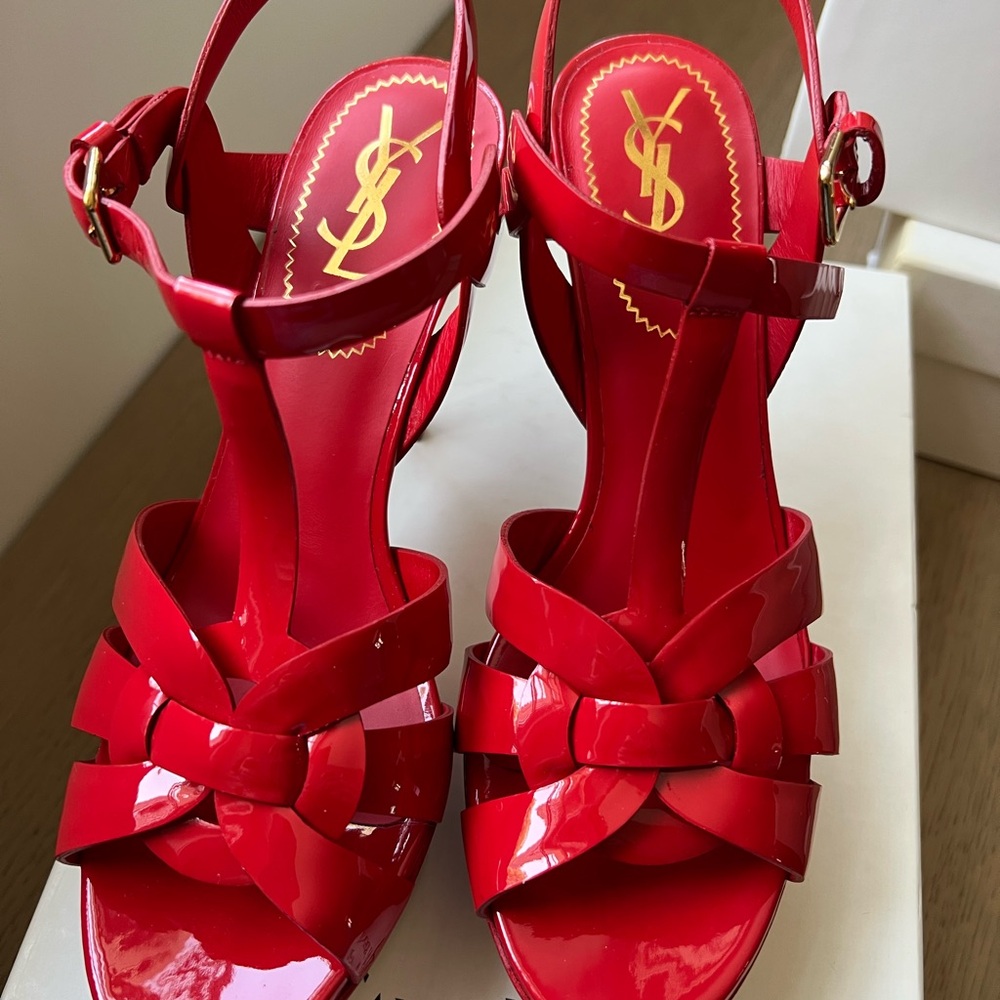 Brand new Yves Saint Laurent Tribute Red Patent Leather Sandals